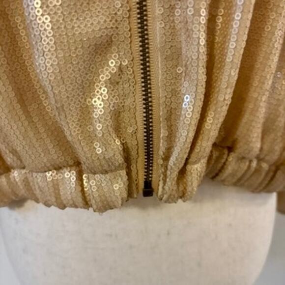 GIBSON Gold Crop Sequin Zip Up Bomber Style Jacket Size XS - Picture 7 of 14